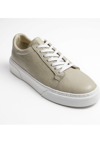 Erkek Deri Sneaker Ayakkabı Siyah-siyah Bej