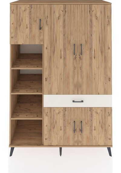 Kronos Dolap 8 Raflı Tek Çekmeceli 5 Kapaklı 132x59x195 Çam-ç... Çam