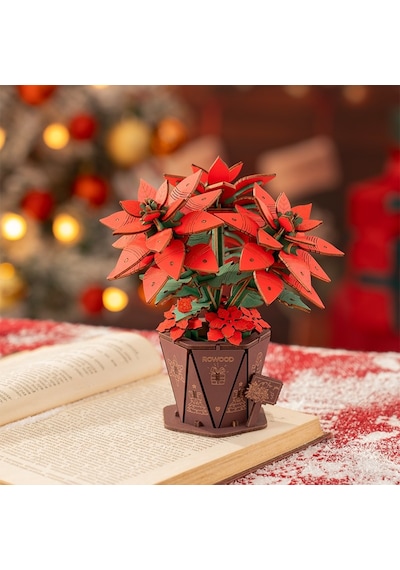Rowood Tf001 Atatürk Çiçeği Poinsettia Dıy Minyatür Maket Model Set Ahşap 3d Wooden Puzzle Model Kit Ahşap Maket Dekoratif Hobi Seti