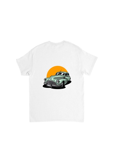 Paybuy Vintage Araba Kromlu Retro Tasarım Baskılı Erkek Tişört Beyaz
