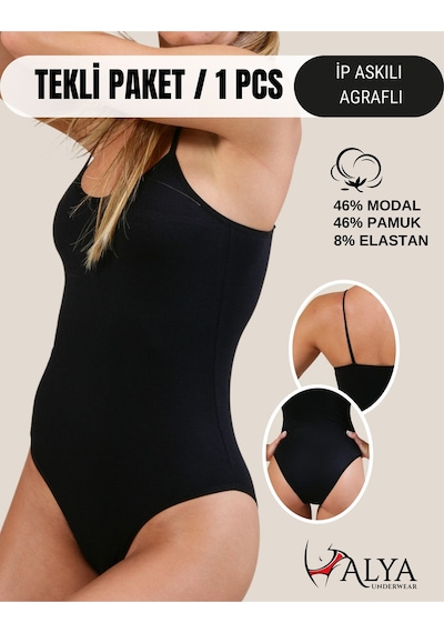 Alya Underwear Kadın Ip Askılı Çıtçıtlı Body, Modal - Pamuk Karışımlı, Kancalı , Tekli Paket, Beyaz SIYAH