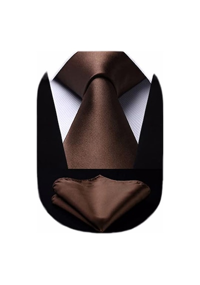 Tezzgelsin Erkek Düz Renk Kravat Ve Mendil Set Erkek Kravat Kahverengi