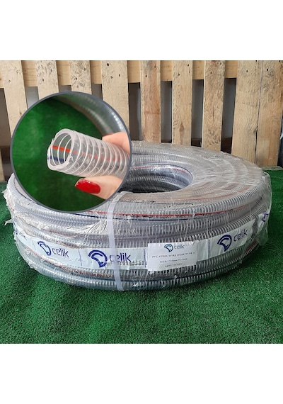 1 1/4" TELLİ ŞEFFAF HORTUM TİP-A 50 METRE TAHLİYE HORTUMU DİRENAJ HORTUM