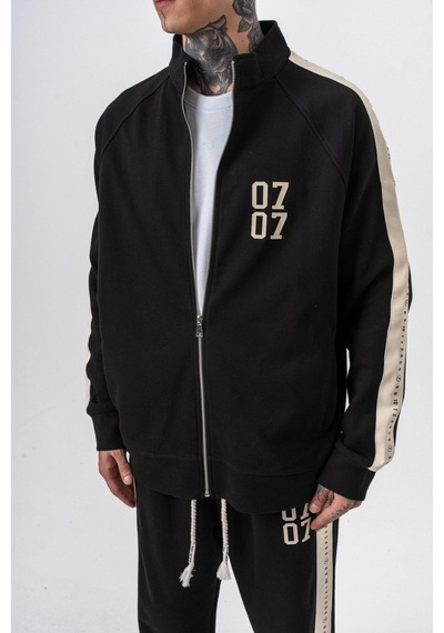 Respire Erkek 7 Şerit Detaylı Dik Yaka Doubleface Zip Oversize Sweatshirt Siyah