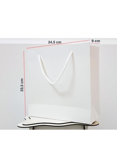 Parlak Beyaz Karton Çanta 25 Adet 23.5X24.5X9 Cm