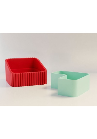 3d Baskı Fıstık Kasesi - Çift Hazneli Kabuk Ayırıcı Sunum Kasesi - Kırmızı Mint