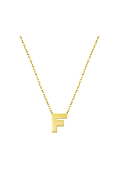 F Harfi Taşsız Minimal Harf Kolye 14 Ayar Altın