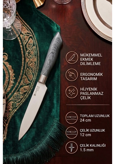 Silver Gray Serisi 4 Lü Mutfak Bıçağı Et Ekmek Sebze Mutfak Şef Bıçak Seti Mft-784 Gri