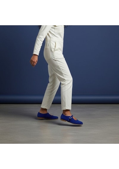Ne&ve Shoes Mavi Süet Hakiki Deri Tokalı Babet