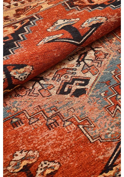 Narvi Kiremit Oturma Odası Salon Robot Süpürge Uyumlu Kolay Temizlenebilir Nostaljik Kilim Hali