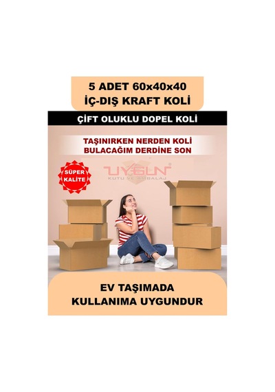 5 Adet 60x40x40 Ev Taşıma Kolisi, Çeyiz Kolisi, Boş Koli, Çift Oluklu Ksssk Dopel