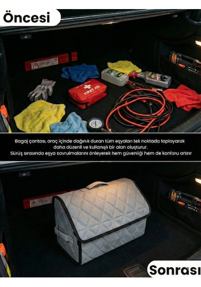 Araç Bagaj Düzenleyici Organizer Tay Tüyü Kaymaz Cırt Bantlı Geniş Hacimli Çanta A7