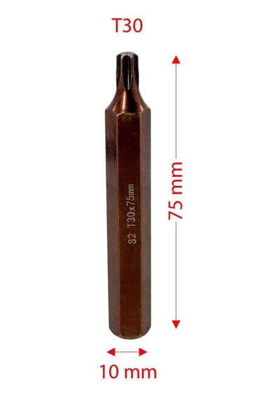 6566 Uzun Torx Bits Uç T30x75 Mm 10 Mm Saplı