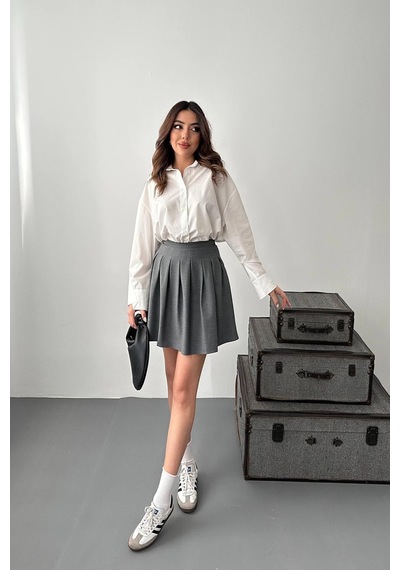 Alemdarshop Gri Pilikaşe Mini Etek