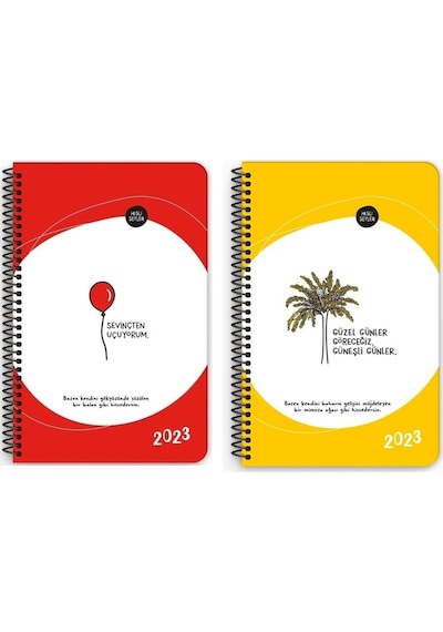2023 4 Lü Set 2x Haftalık Ajanda - +masa Takvimi+duvar Takvimi Kırmızı-sarı