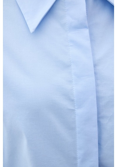 Sateen Düğme Detaylı Gömlek - Mavi-137152 Mavi