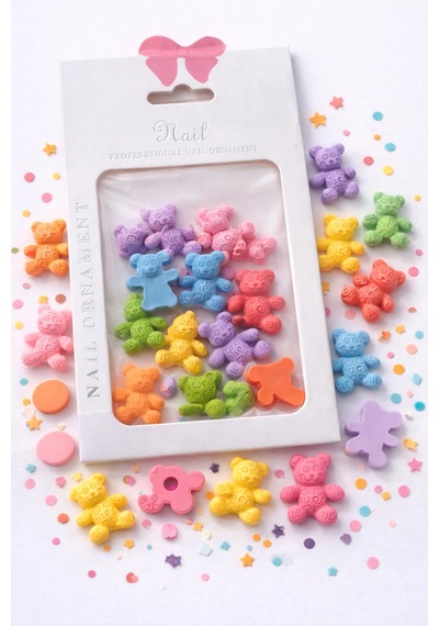 Kawaii Teddy Bear 3d Nail Charm Set Pastel Mix