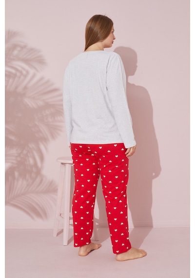 Siyah İnci Pamuklu Curve Büyük Beden Battal Boy Örme Pijama Takım 24240702 Gri