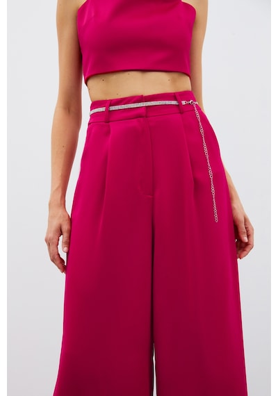 Sateen Taş Kemerli Saten Pantolon - Mercan-134979 Mercan