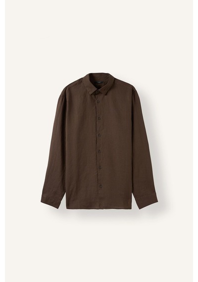 Defacto %100 Keten Regular Fit Polo Yaka Basic Uzun Kollu Gömlek C1825ax26smbn151 Kahve-bn151