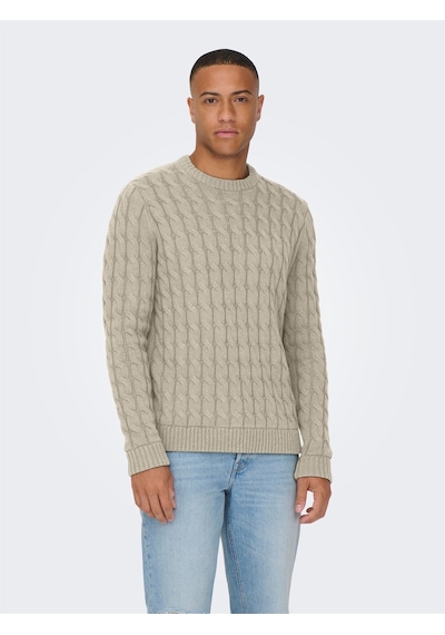 Only & Sons Onskıcker Lıfe Reg 3 Cable Crew Knıt Erkek Gri Kazak - 22026504