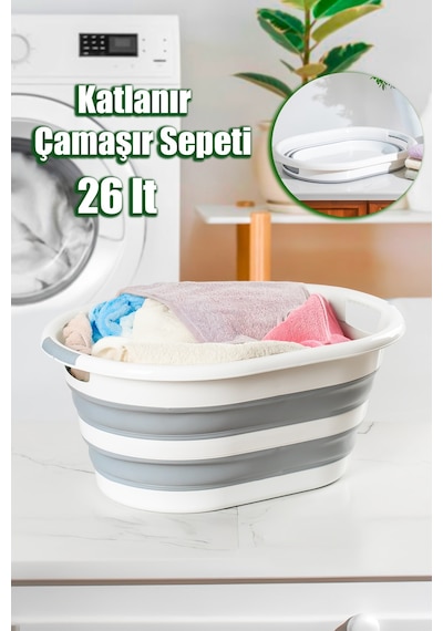 Porsima LA-550 Katlanabilir Çamaşır Sepeti Akordiyon Katlanır Sele Sepet Silikon Çamaşır Sepeti 26 L Diğer