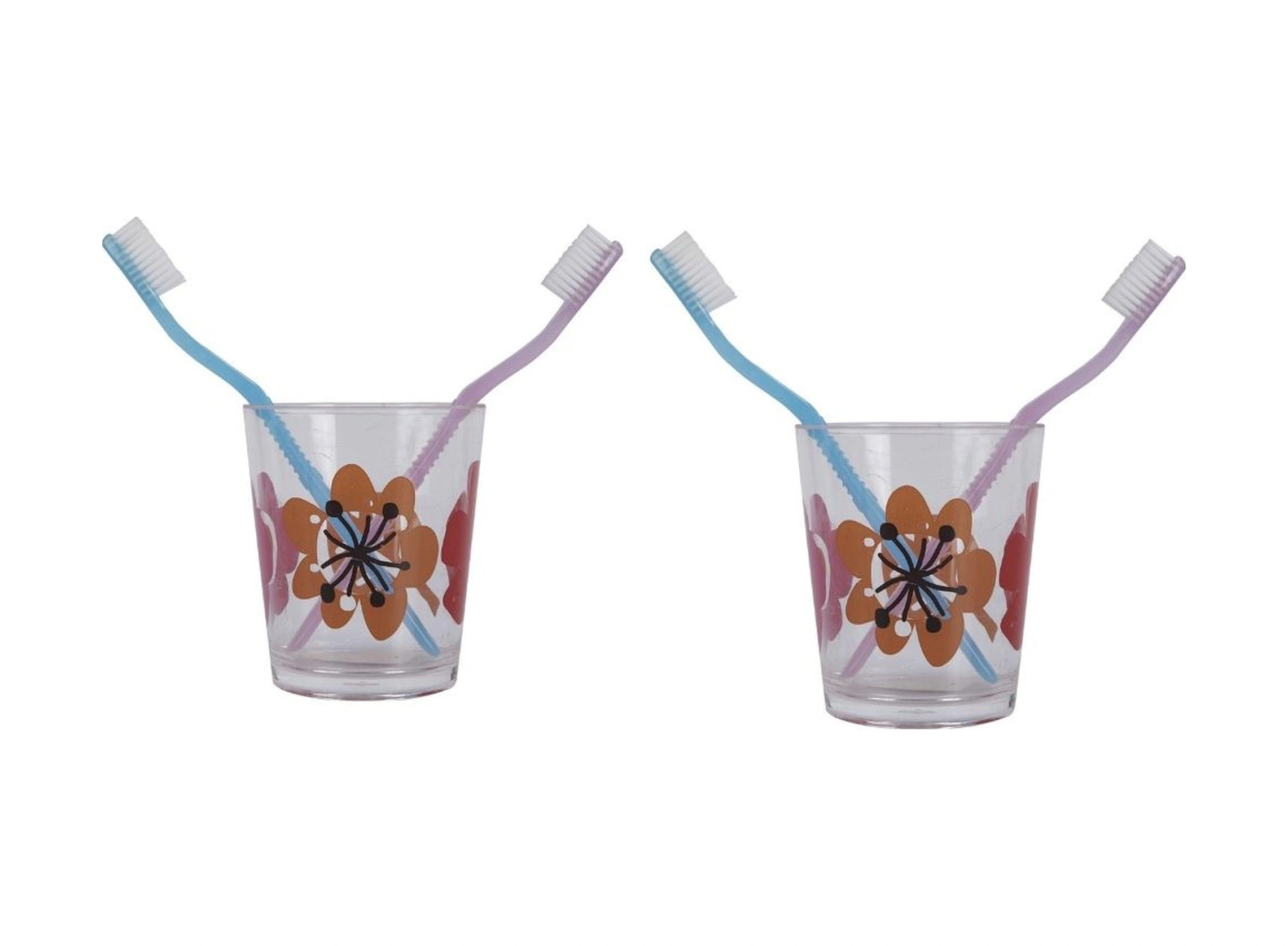 2 Adet Diş Fırçalık Ve Macun Kabı Kırmızı Papatya Akrilik 8x8x9cm Banyo Seti Çok Renkli
