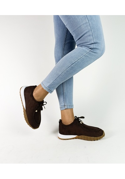 Gdt Ayakkabı Kahve Renk Süet Bağcıklı Kadın Sneakers Spor Ayakkabı Kadın Bej