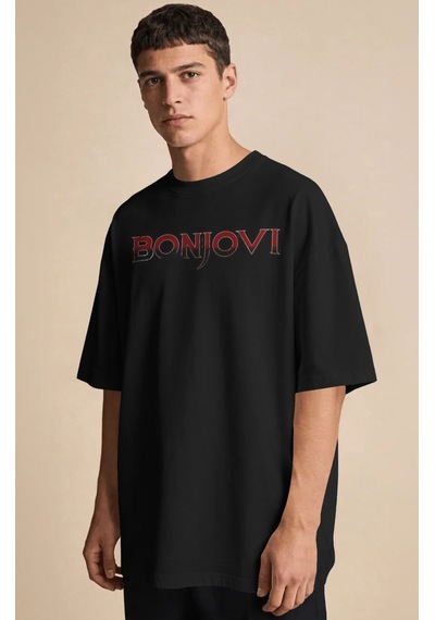 Bonjovi Rock Metal Şarkıcı Baskılı Unisex Oversize Premium Tişört Siyah