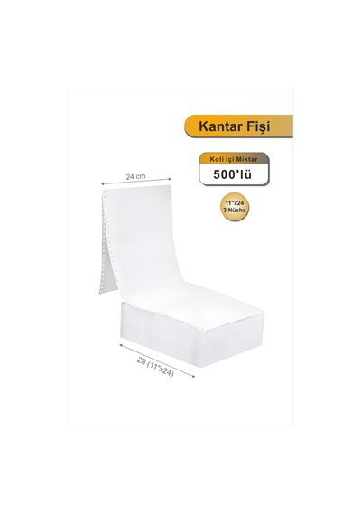 11x24 Kantar Fişi 3 Nüsha 500 Adet , Beyaz Otokopili Sürekli Form 11''x24 Cm