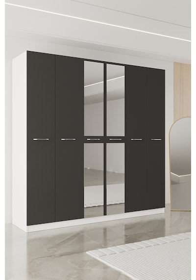 Aeka Ae-2191 Hisar Aynalı 6 Kapaklı Çok Bölmeli Askılı Ve Raflı Geniş Hacimli Gardırop 210x210 Cm Beyaz - Antrasit Aeka Ae-2191 Hisar Aynalı 6 Kapaklı Çok Bölmeli Askılı Ve Raflı Geniş Hacimli Gardırop 210x210 Cm Beyaz - Antrasit