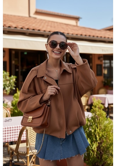 Meecy Kadın Oversize Süet Ceket Açık Kahve Açık Kahve