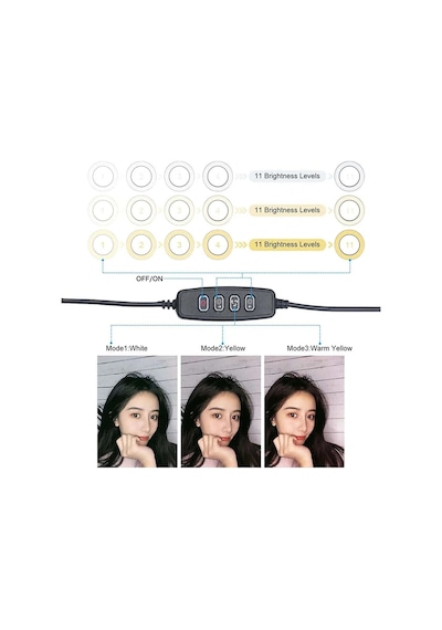 3 Renk Led Ring Light 26cm 10inç Bluetooth Kumandalı 2.1m Ayarlanır Tripot Tiktok Make Up Çekim Işık