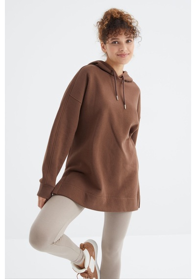 Tommy Life Oversize Kapüşonlu 2li Paket Ekru-kahverengi Kadın Tunik Sweatshirt - 97242 Kahverengi - Beyaz