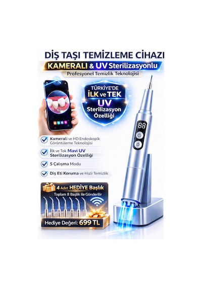 Ds2 Kameralı Diş Taşı Temizleme Cihazı Diş Tartar Sökücü Plak ve Leke Temizleyici Diş Beyazlatma