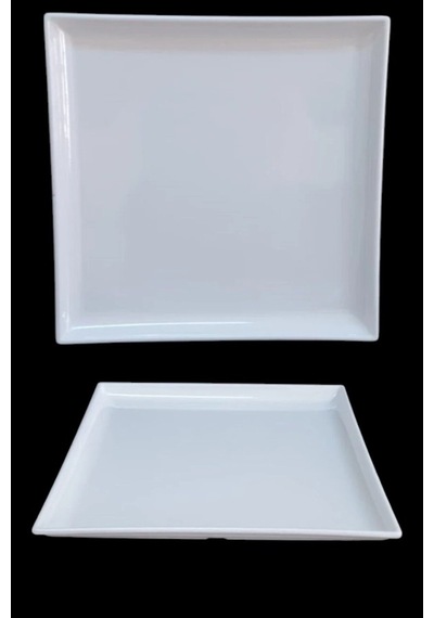 12'li Beyaz Kare Melamin Sunum Tabağı 30x30 Cm Meze, Tatlı, Ana Yemek İçin Beyaz