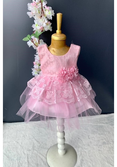 Mnk Baby & Kids Kat Dantelli Gül Motif Kız Bebek Elbise PNPN159
