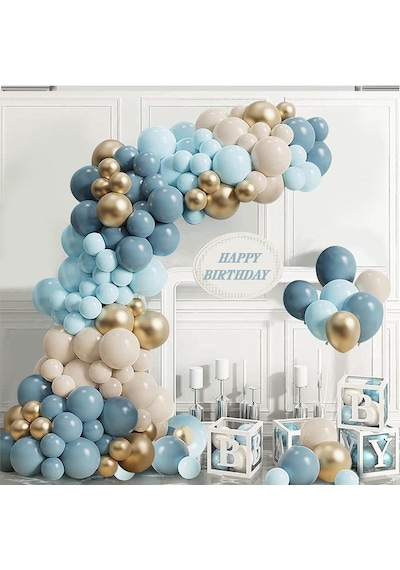 Okyanus Temalı Baby Shower Set 119 Parça Okyanus Mavi, Deniz Kumu, Krom Gold Ve Açık Mavi Balon Set