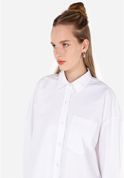 Colin's Colins Relaxed Fit Shirt Neck Düz Kadın Beyaz Uzun Kol Gömlek Cl1070174 Q1.v2 Wht Beyaz