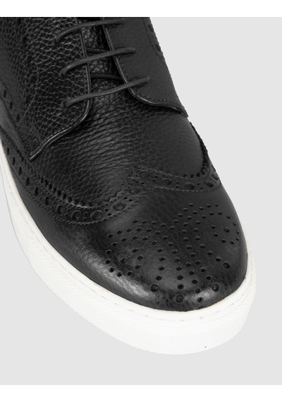 Cabani Siyah Hakiki Deri Erkek Oxford Sneaker