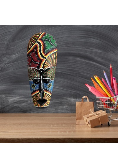 Ahşap Aborjin Mask 30 Cm Renkli Duvar Dekoru Maske