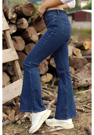 Woddi İspanyol Lacivert Çnr Kadın Yüksek Bel Jeans Likralı Esnek Kot Pantolon Yeni Hsn-4 Laci Vert