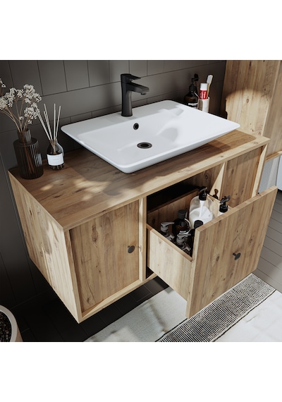 Lavabolu Mat Mdf 105 Cm Çekmeceli Banyo Dolabı + Aynalı Dolap Atl Atlantik Çam Lavabolu Mat Mdf 105 Cm Çekmeceli Banyo Dolabı + Aynalı Dolap Atl Atlantik Çam