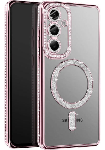 Samsung Galaxy S26 Uyumlu Kılıf Parlak Taşlı Simli M-safe Telefon Kılıfı Kapak Pembe