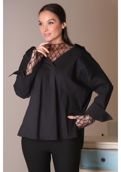 Ayhan Tül Detaylı Gömlek 25krb50284 Siyah