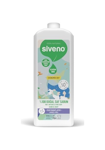 Siveno%100 Doğal Sıvı Kastil Sabun Lavanta Yağlı Yoğun Nemlendirici Arındırıcı Bitkisel Vegan 1000 Ml