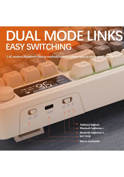 2.4g Bluetooth Led Ekran Gaming Oyuncu Klavye Çift Bağ Manyetik