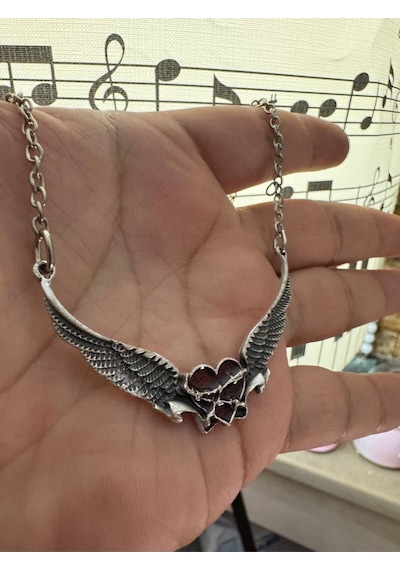 Angel Wings Kırmızı Kalp Figürlü Unisex Kolye Tutku Ve Koruma Sembolü Çok renkli