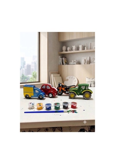 Araba Motor Traktör Taş Boyama Obje Heykel Boyama 4lü Set - 904815628
