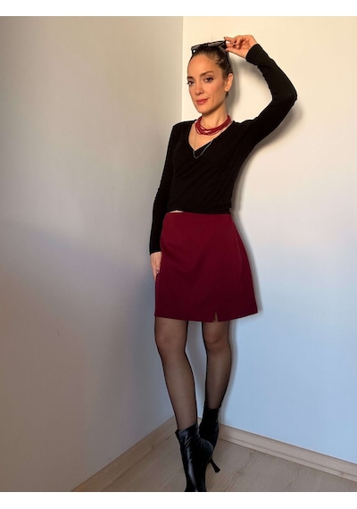 Ali Butik Bordo Şort Etek Bordo